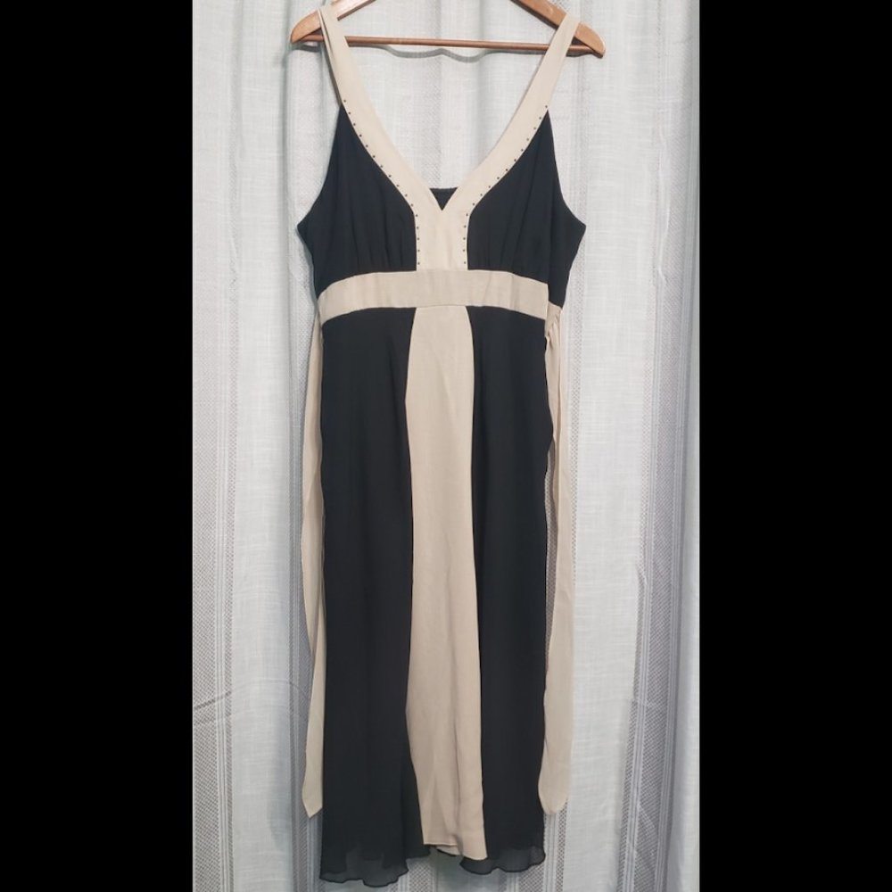 Jonathan Martin Black and White Studded Dress Size 14w Stretch Tie Back
